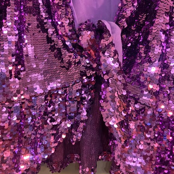 For Love & Lemons Size Small Purple Sequin Tie Front Madeline Sequin Top - Picture 5 of 10
